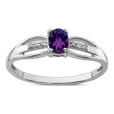 Sterling Silver Amethyst & Diamond Ring