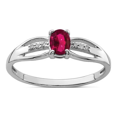 Sterling Silver Lab-Created Ruby & Diamond Ring