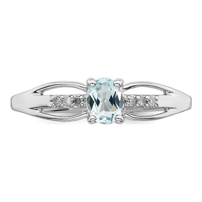 Sterling Silver Aquamarine & Diamond Ring – view 6
