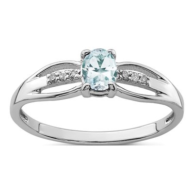 Sterling Silver Aquamarine & Diamond Ring