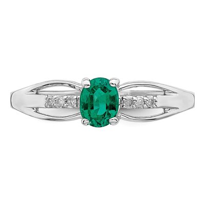Sterling Silver Lab-Created Emerald & Diamond Ring – view 6