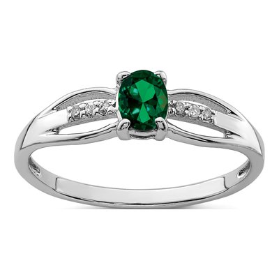 Sterling Silver Lab-Created Emerald & Diamond Ring