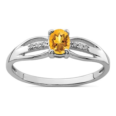 Sterling Silver Citrine & Diamond Ring