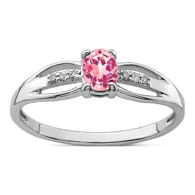 Sterling Silver Pink Tourmaline & Diamond Ring