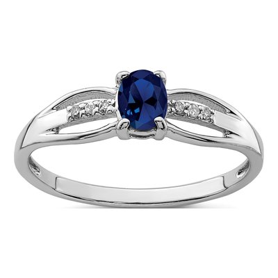 Sterling Silver Lab-Created Sapphire & Diamond Ring