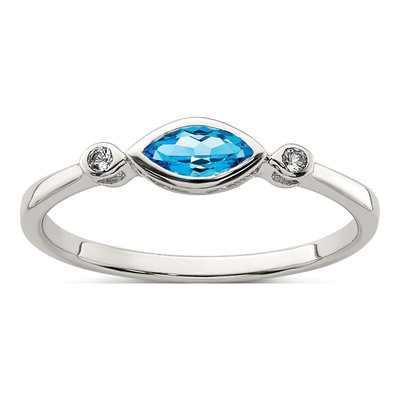 Sterling Silver Sky Blue Topaz & White Topaz Ring