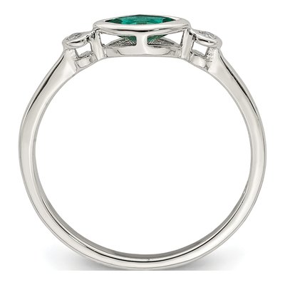 Sterling Silver Lab-Created Emerald & White Topaz Rhod-Platd Ring – view 3