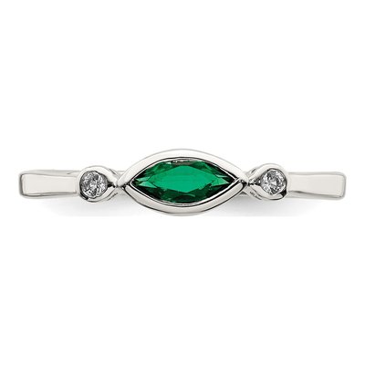 Sterling Silver Lab-Created Emerald & White Topaz Rhod-Platd Ring – view 6