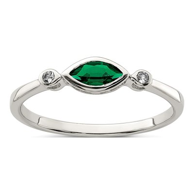 Sterling Silver Lab-Created Emerald & White Topaz Rhod-Platd Ring