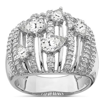 Sterling Silver CZ Pear Fancy Ring