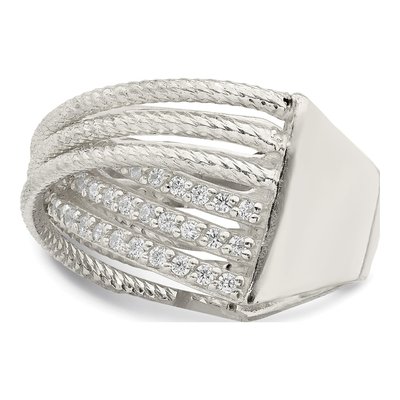 Sterling Silver CZ Textured Twisted Ring – view 4