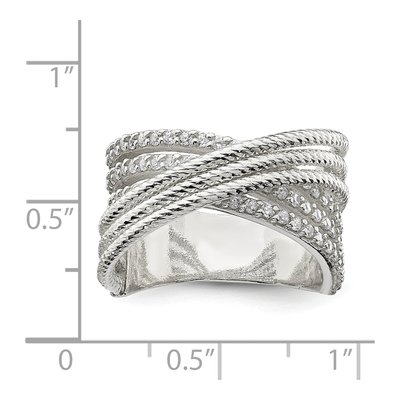 Sterling Silver CZ Textured Twisted Ring – view 5