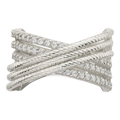 Sterling Silver CZ Textured Twisted Ring – view 6