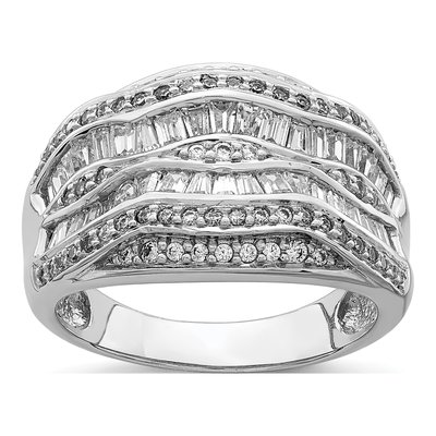 Sterling Silver CZ Baguette Round Fashion Ring