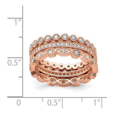 Sterling Silver Rose-Tone CZ Eternity Rings, Set of 3 – view 4