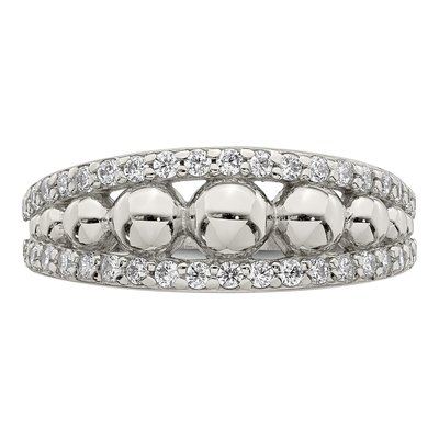 Sterling Silver CZ Beaded Domed Ring – view 6