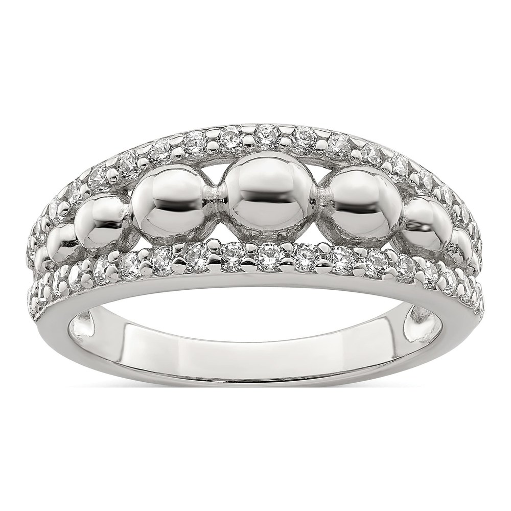 Sterling Silver CZ Beaded Domed Ring