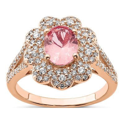 Rose Gold-Plated Sterling Silver Lab-Created Sapphire & CZ Ring