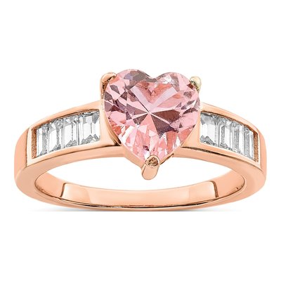 Rose Gold-Plated Sterling Silver Crystal & CZ Heart Ring