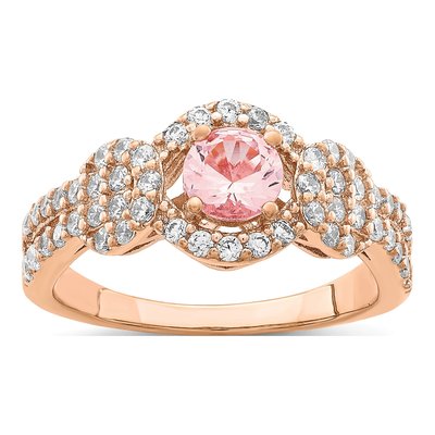 Rose Gold-Plated Sterling Silver Pink Sapphire CZ Ring