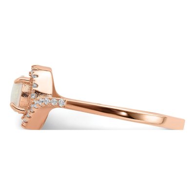 Rose Gold-Plated Sterling Silver Lab-Created Opal & CZ Halo Ring – view 4