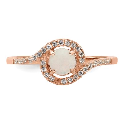 Rose Gold-Plated Sterling Silver Lab-Created Opal & CZ Halo Ring – view 5