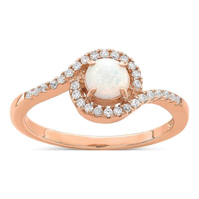 Rose Gold-Plated Sterling Silver Lab-Created Opal & CZ Halo Ring