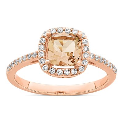 Rose Gold-Plated Sterling Silver CZ Halo Ring