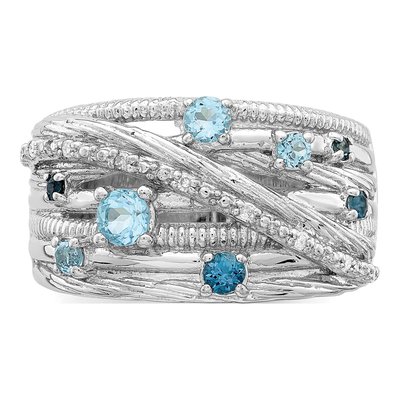 Sterling Silver London Blue Topaz & Diamond Ring – view 6