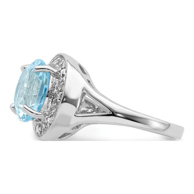 Sterling Silver Sky Blue Topaz & CZ Halo Ring – view 4