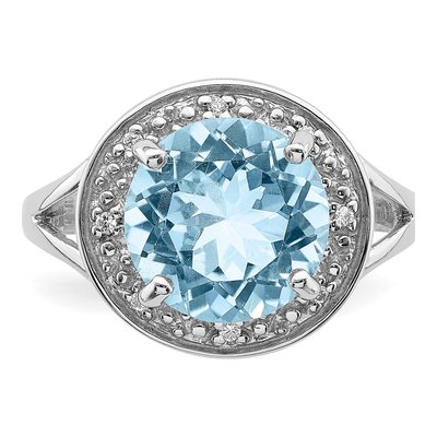 Sterling Silver Sky Blue Topaz & CZ Halo Ring – view 5