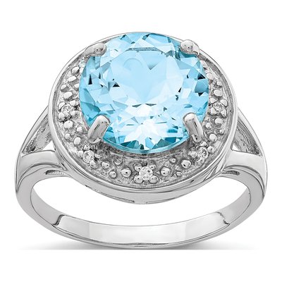 Sterling Silver Sky Blue Topaz & CZ Halo Ring