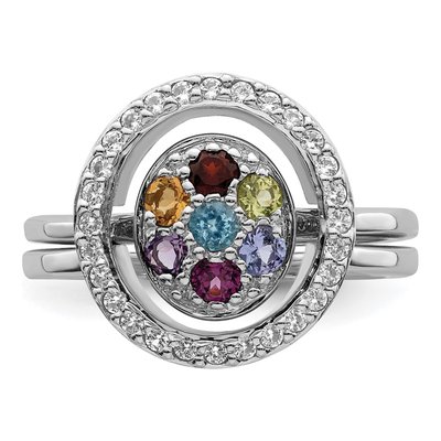 Sterling Silver Multi-Gemstone Halo Ring Set – view 6