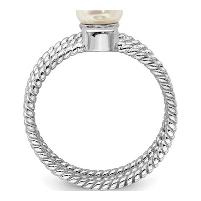 Sterling Silver Freshwater Pearl & CZ Ring Set of 3 – view 2
