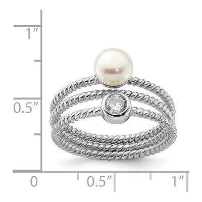 Sterling Silver Freshwater Pearl & CZ Ring Set of 3 – view 4