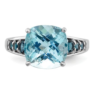 Sterling Silver Sky Blue Topaz & London Blue Topaz Cushion Ring – view 5
