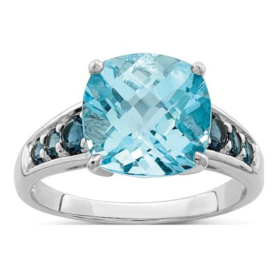 Sterling Silver Sky Blue Topaz & London Blue Topaz Cushion Ring