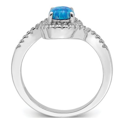 Sterling Silver Lab-Created Opal & CZ Halo Ring – view 3