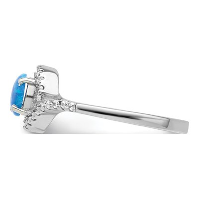 Sterling Silver Lab-Created Opal & CZ Halo Ring – view 4