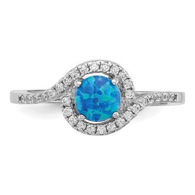 Sterling Silver Lab-Created Opal & CZ Halo Ring – view 5