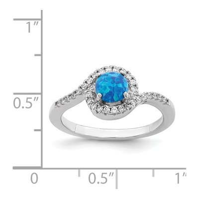 Sterling Silver Lab-Created Opal & CZ Halo Ring – view 6