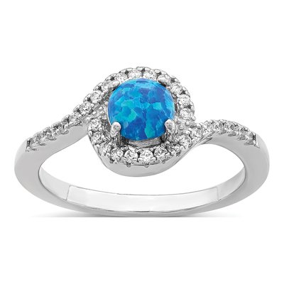 Sterling Silver Lab-Created Opal & CZ Halo Ring