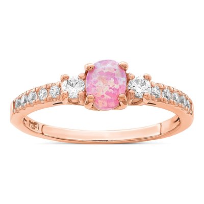 Rose Gold-Plated Sterling Silver Lab-Created Opal & CZ Ring