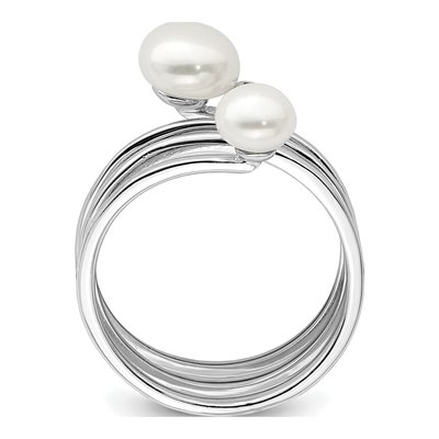 Sterling Silver Freshwater Cultured Pearl & CZ Adjustable Ring – view 2