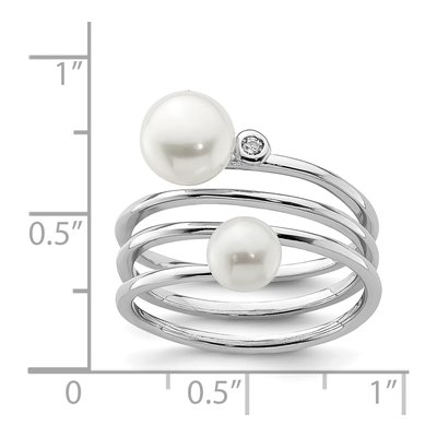 Sterling Silver Freshwater Cultured Pearl & CZ Adjustable Ring – view 4