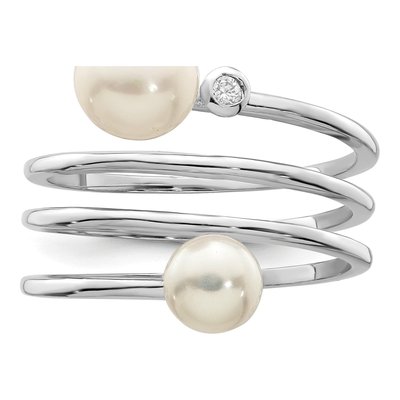 Sterling Silver Freshwater Cultured Pearl & CZ Adjustable Ring – view 5