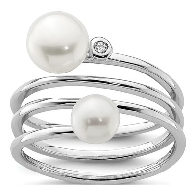 Sterling Silver Freshwater Cultured Pearl & CZ Adjustable Ring