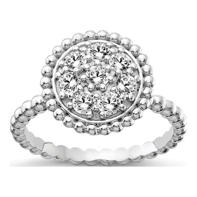 Sterling Silver CZ Beaded Round Ring