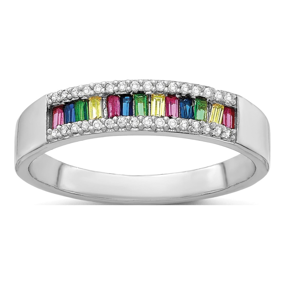 Sterling Silver Rhodium CZ Baguette Ring