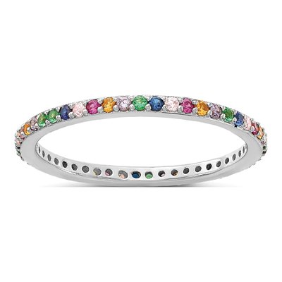 Sterling Silver CZ Rainbow Thin Eternity Band